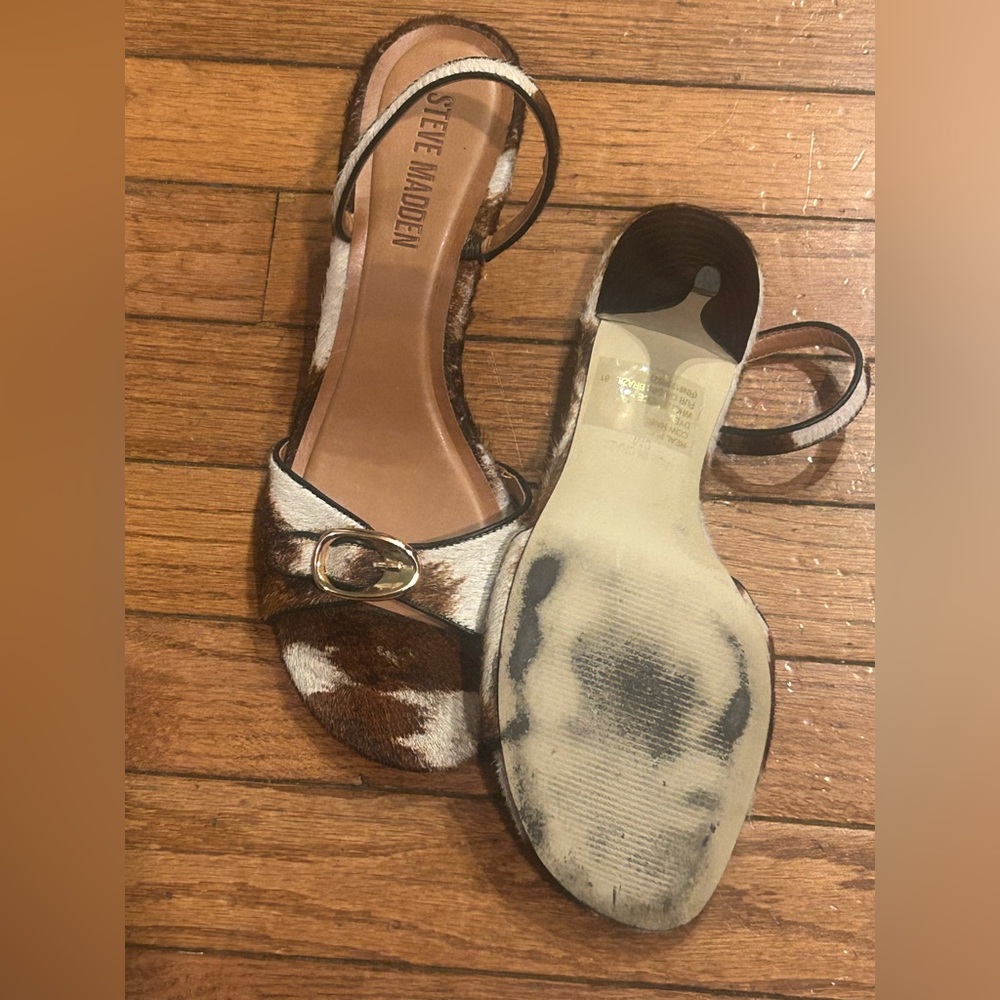 Steve Madden Brown and Cream cow print Heeled Sandals size 9 - Picture 5 of 10